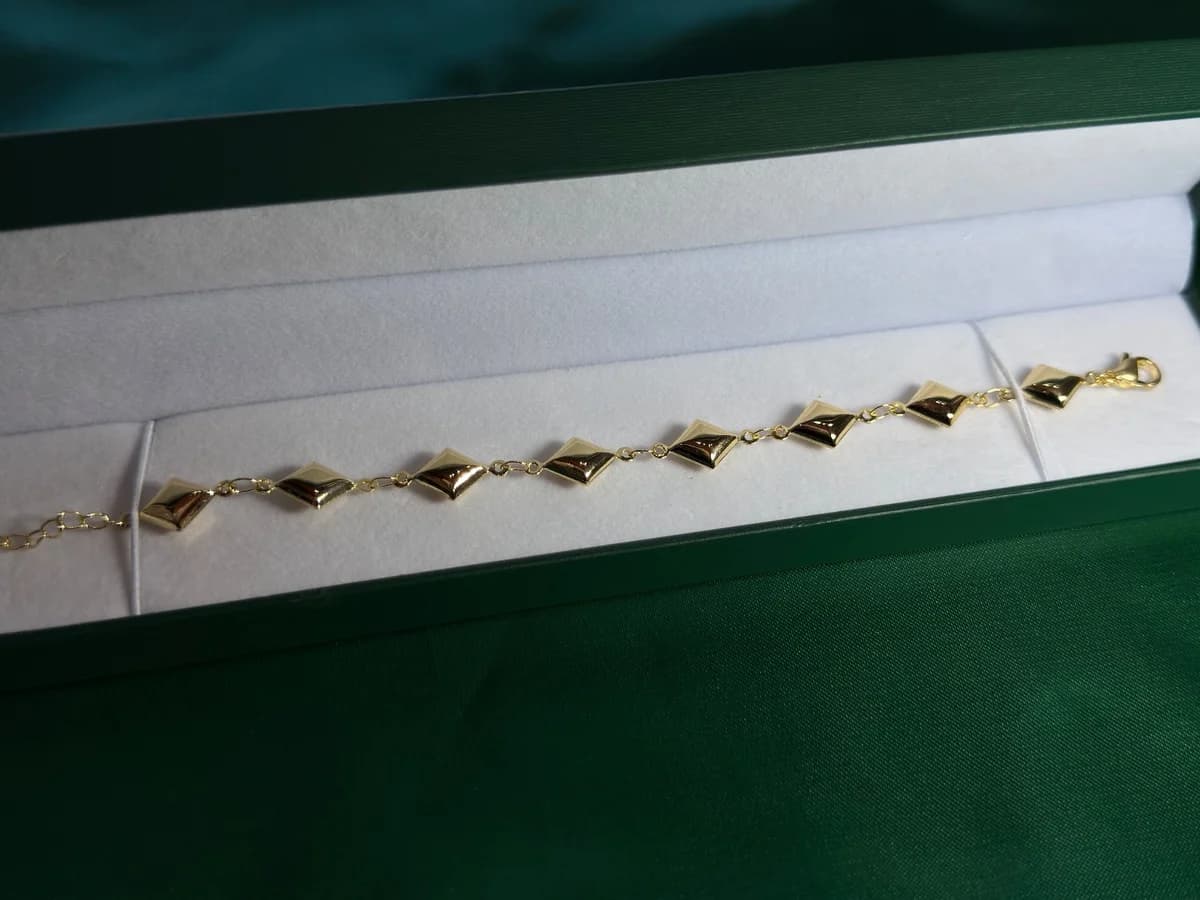 Pulsera Estructurada de Eslabones Rombo en Chapa de Oro — vista 5