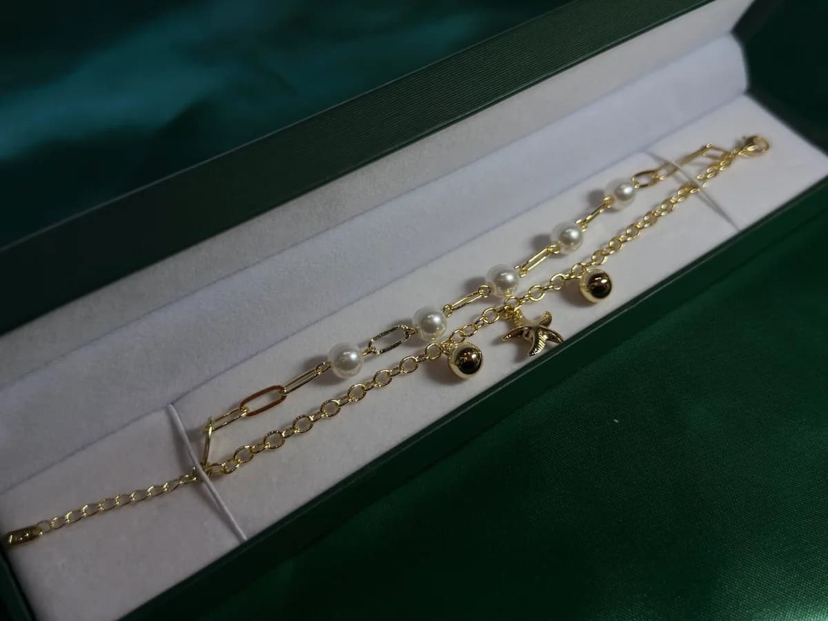 Pulsera Doble Playera en Chapa de Oro 18k con Perlas — vista 2