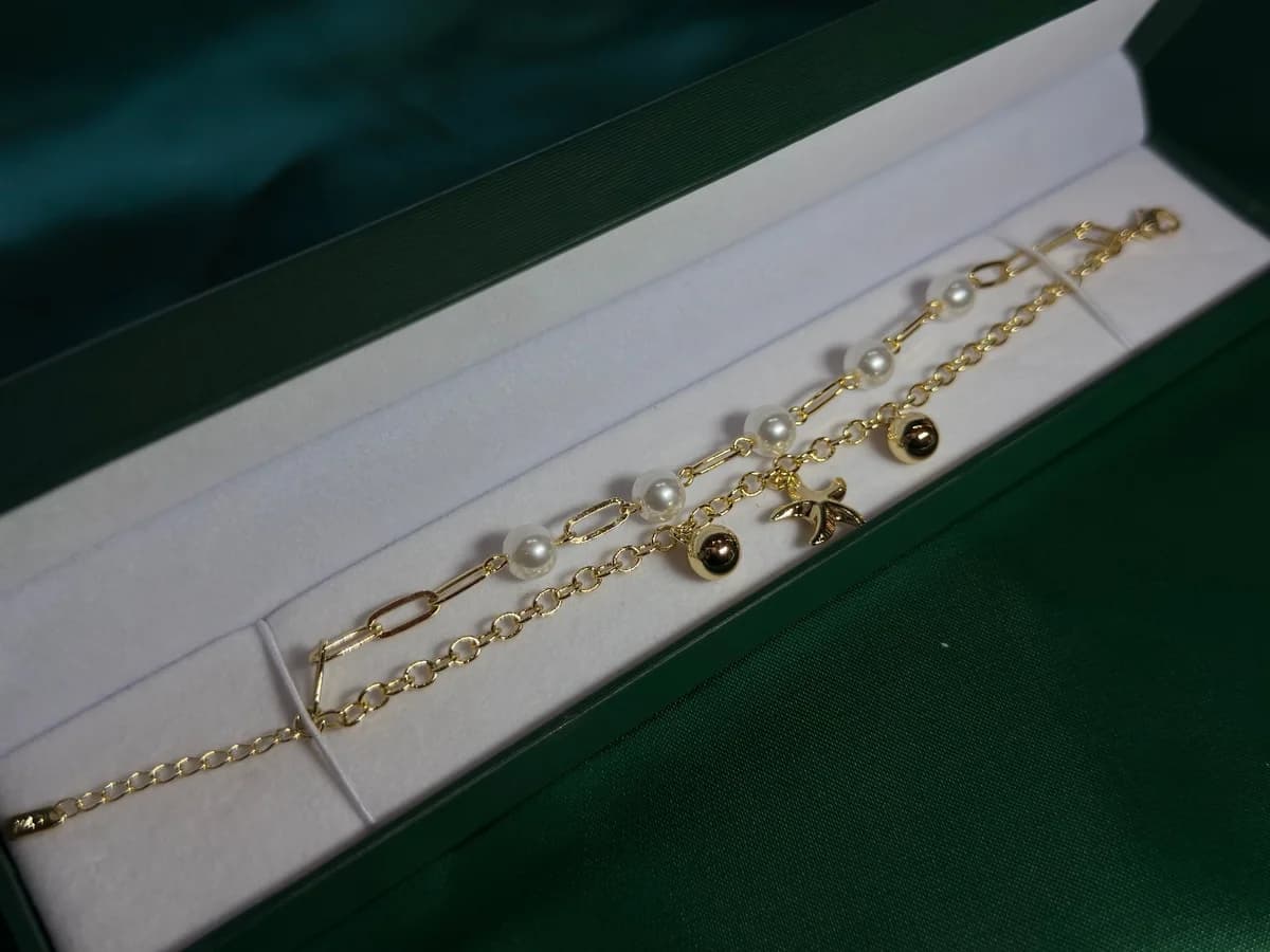 Pulsera Doble Playera en Chapa de Oro 18k con Perlas — vista 3