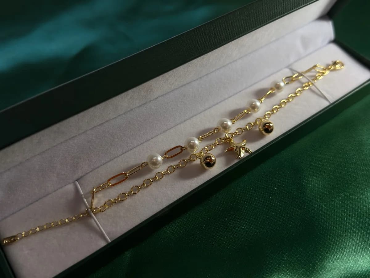Pulsera Doble Playera en Chapa de Oro 18k con Perlas — vista 4