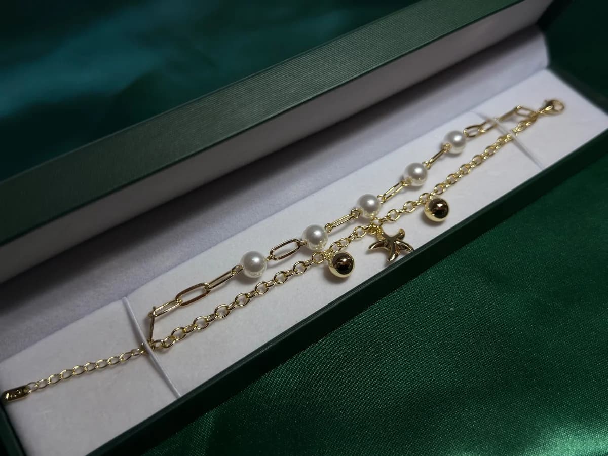 Pulsera Doble Playera en Chapa de Oro 18k con Perlas — vista 5