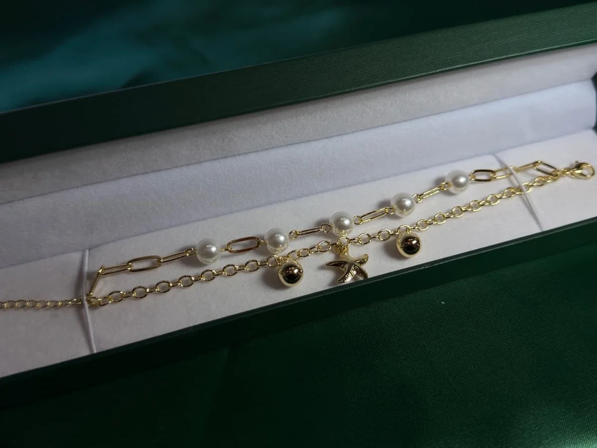 Pulsera Doble Playera en Chapa de Oro 18k con Perlas — vista 6