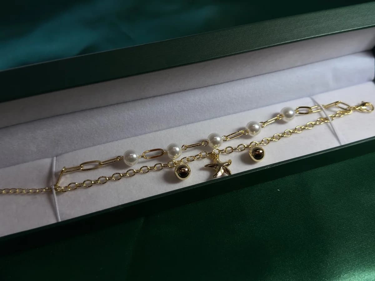 Pulsera Doble Playera en Chapa de Oro 18k con Perlas — vista 7