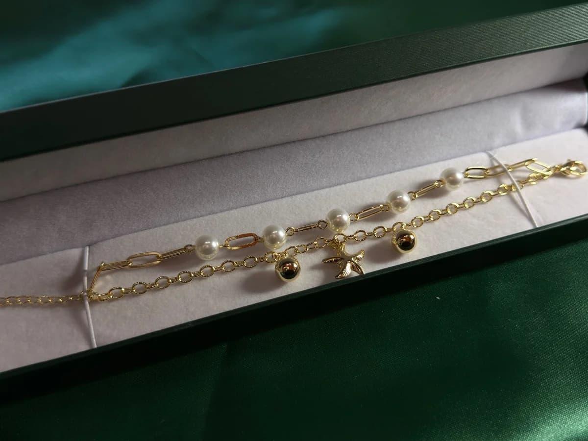 Pulsera Doble Playera en Chapa de Oro 18k con Perlas — vista 8
