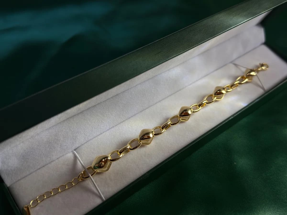 Pulsera Cadena Cartujillo y Eslabones Dorados Chapa de Oro 18k — vista 2