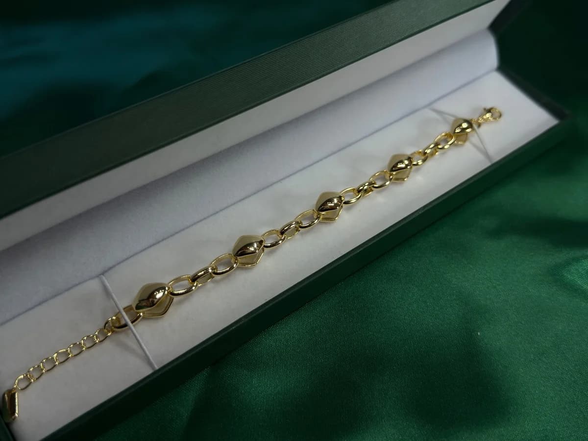 Pulsera Cadena Cartujillo y Eslabones Dorados Chapa de Oro 18k — vista 4