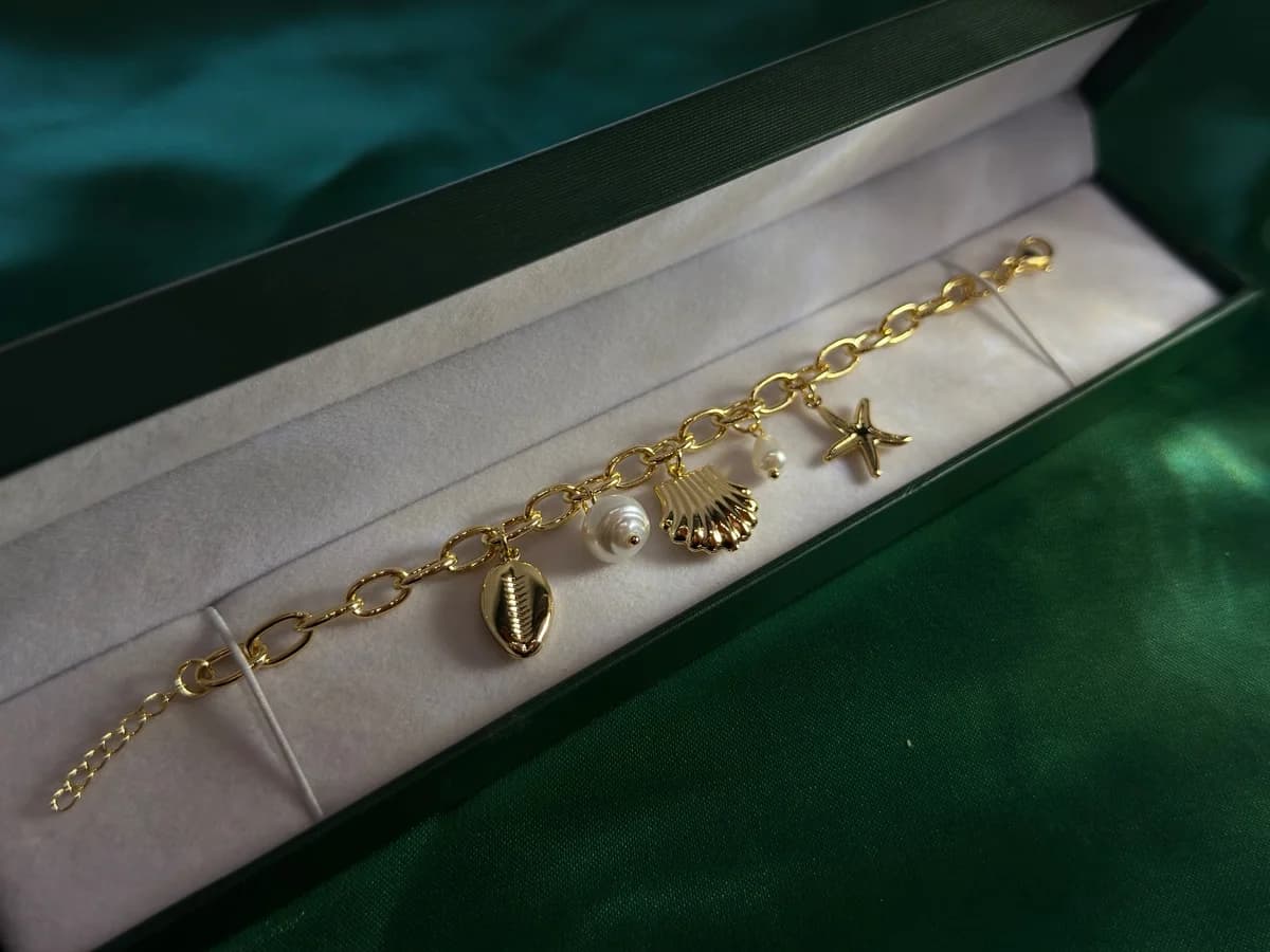 Pulsera Playita con Caracoles y Estrella en Chapa de Oro — vista 4