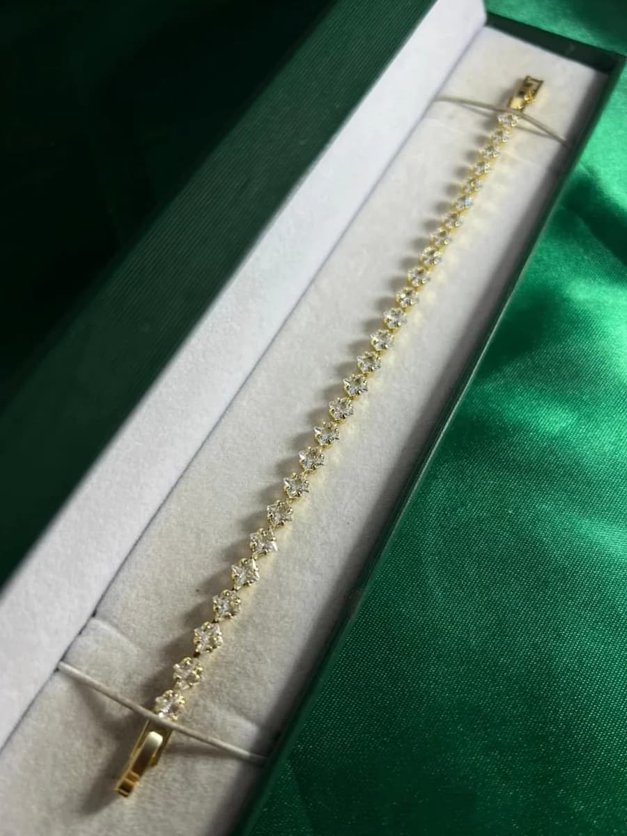 Pulsera Elegante Estilo Tenis con Circonias en Rombo en Chapa de Oro 18k