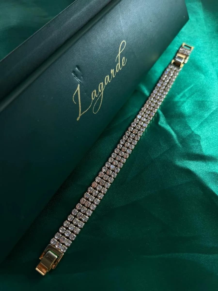 Pulsera Triple Línea con Circonias en Chapa de Oro 18k — vista 3