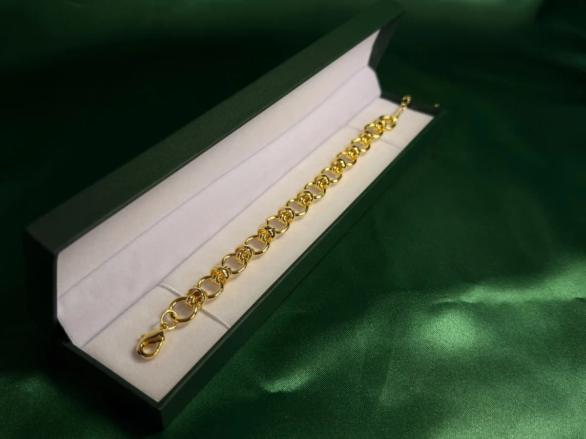 Pulsera Eslabones Redondos Interconectados en Chapa de Oro 18k