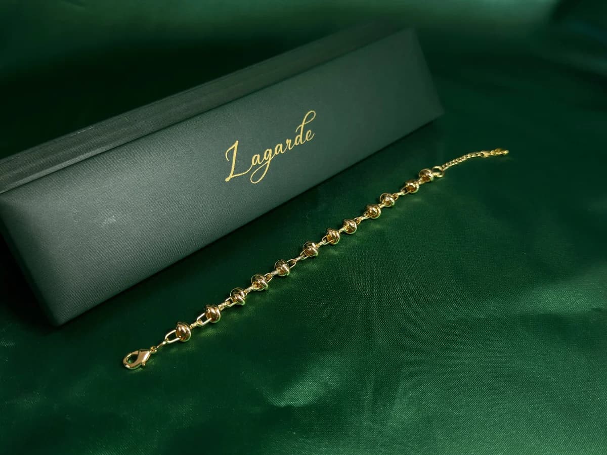 Pulsera Eslabones con Bolitas Redondas en Chapa de Oro 18k — vista 2