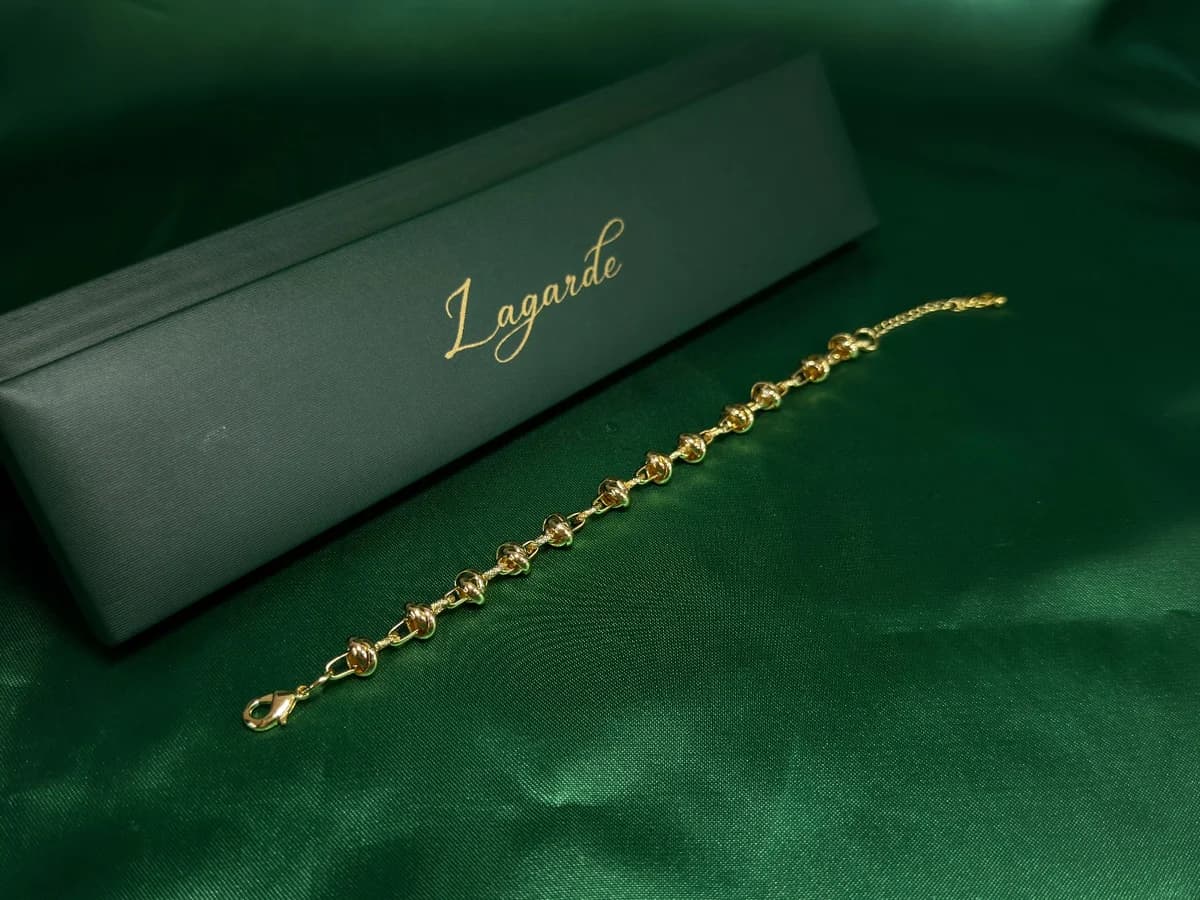 Pulsera Eslabones con Bolitas Redondas en Chapa de Oro 18k — vista 4