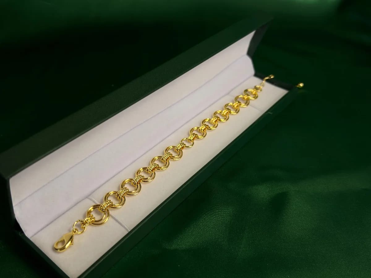 Pulsera Eslabones Redondos Texturizados en Chapa de Oro 18k