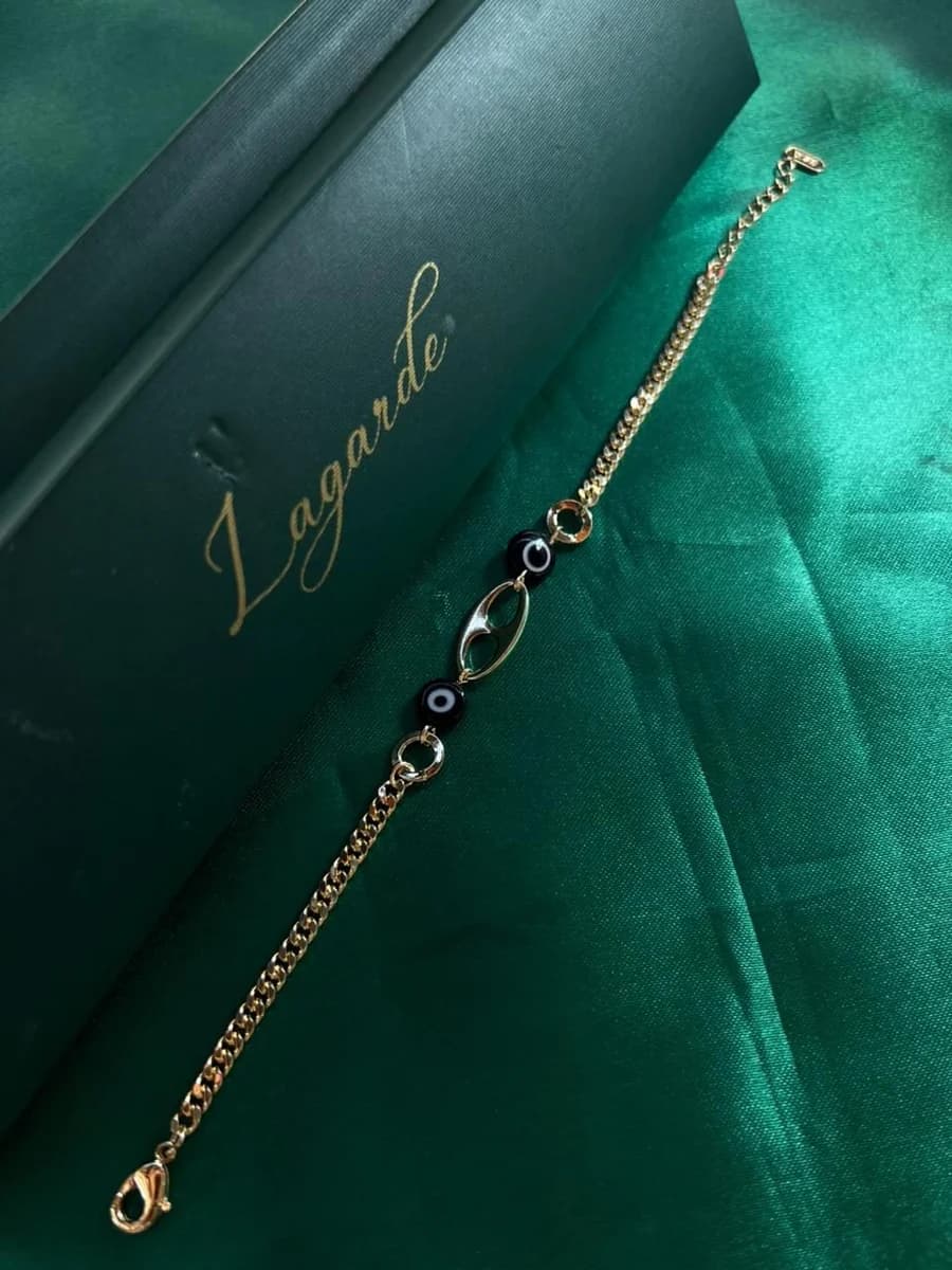 Pulsera Eslabones con Ojos Protectores Chapa de Oro 18k — vista 2