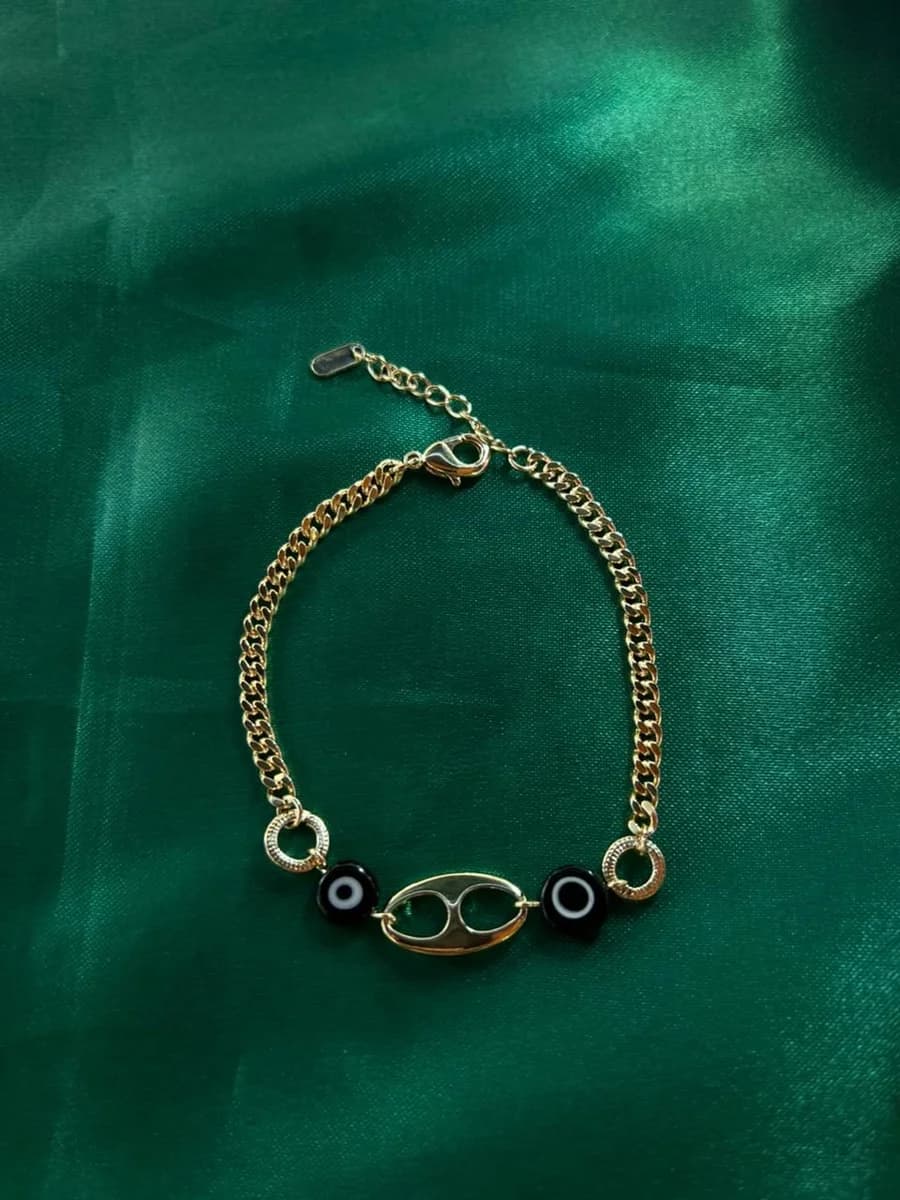 Pulsera Eslabones con Ojos Protectores Chapa de Oro 18k — vista 3