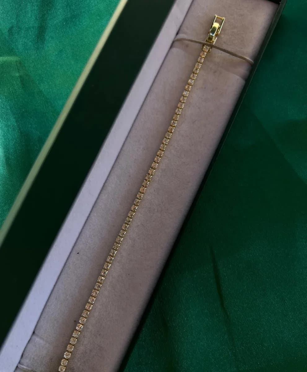 Pulsera Estilo Tennis de Piedra en Chapa de Oro 18k