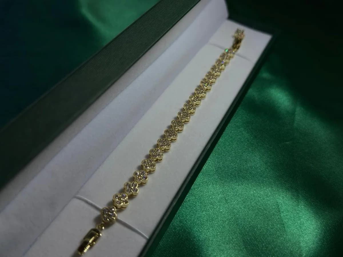 Pulsera Cadena de Flores Brillantes Chapa de Oro 18k — vista 2